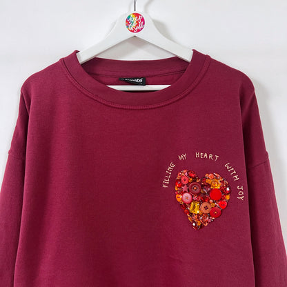 filling my heart with joy - hand-embellished sweatshirt - burgundy