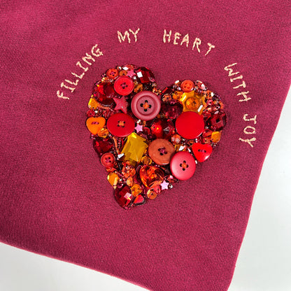 filling my heart with joy - hand-embellished sweatshirt - burgundy