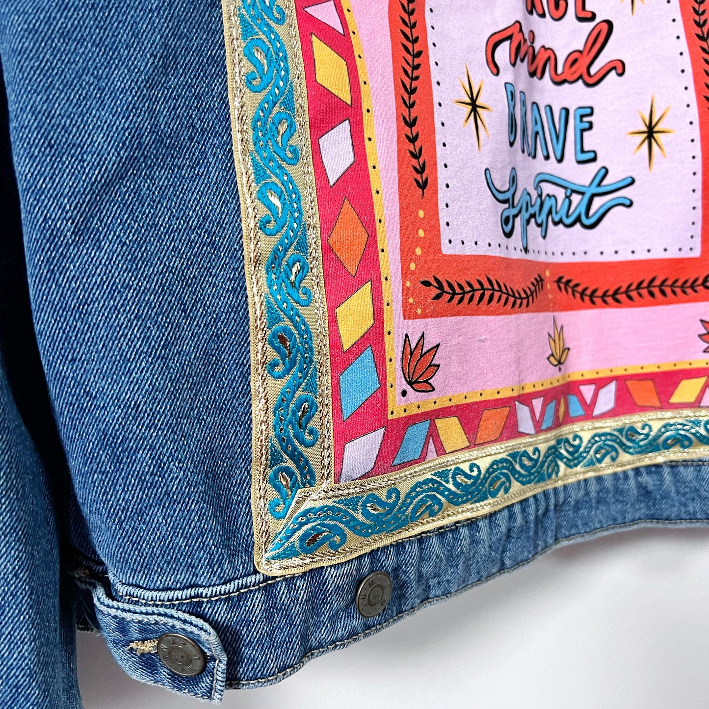 kind heart, fierce mind, brave spirit denim jacket