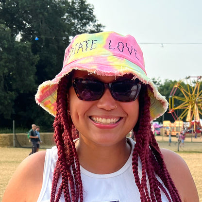 radiate love tie dye bucket hat