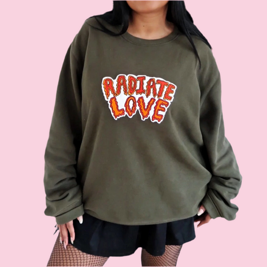 radiate love embroidered sweatshirt - khaki green