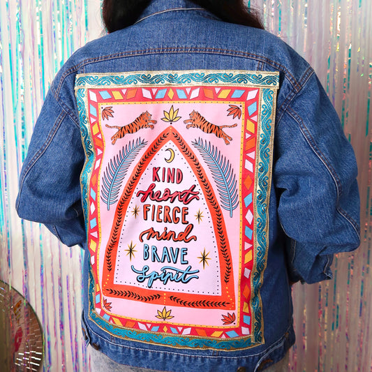 kind heart, fierce mind, brave spirit denim jacket