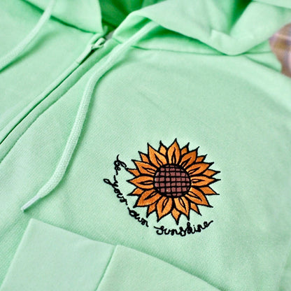 be your own sunshine embroidered zip-up hoodie - mint