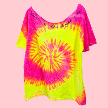 live on the bright side tie-dye off shoulder top