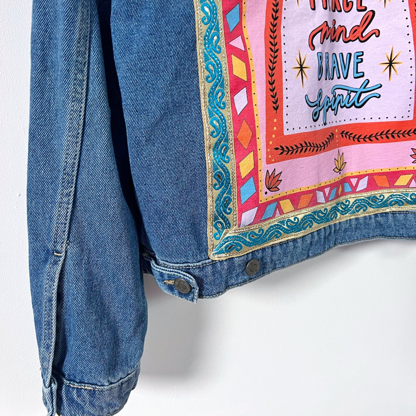 kind heart, fierce mind, brave spirit denim jacket