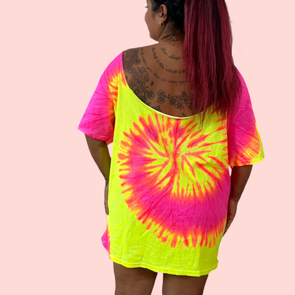 live on the bright side tie-dye off shoulder top