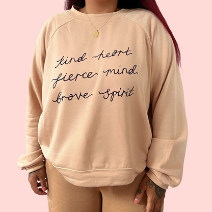 kind heart, fierce mind, brave spirit crop sweatshirt - beige