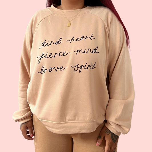 kind heart, fierce mind, brave spirit crop sweatshirt - beige