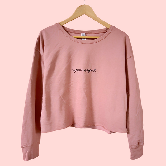 powerful embroidered crop sweatshirt - dusky pink