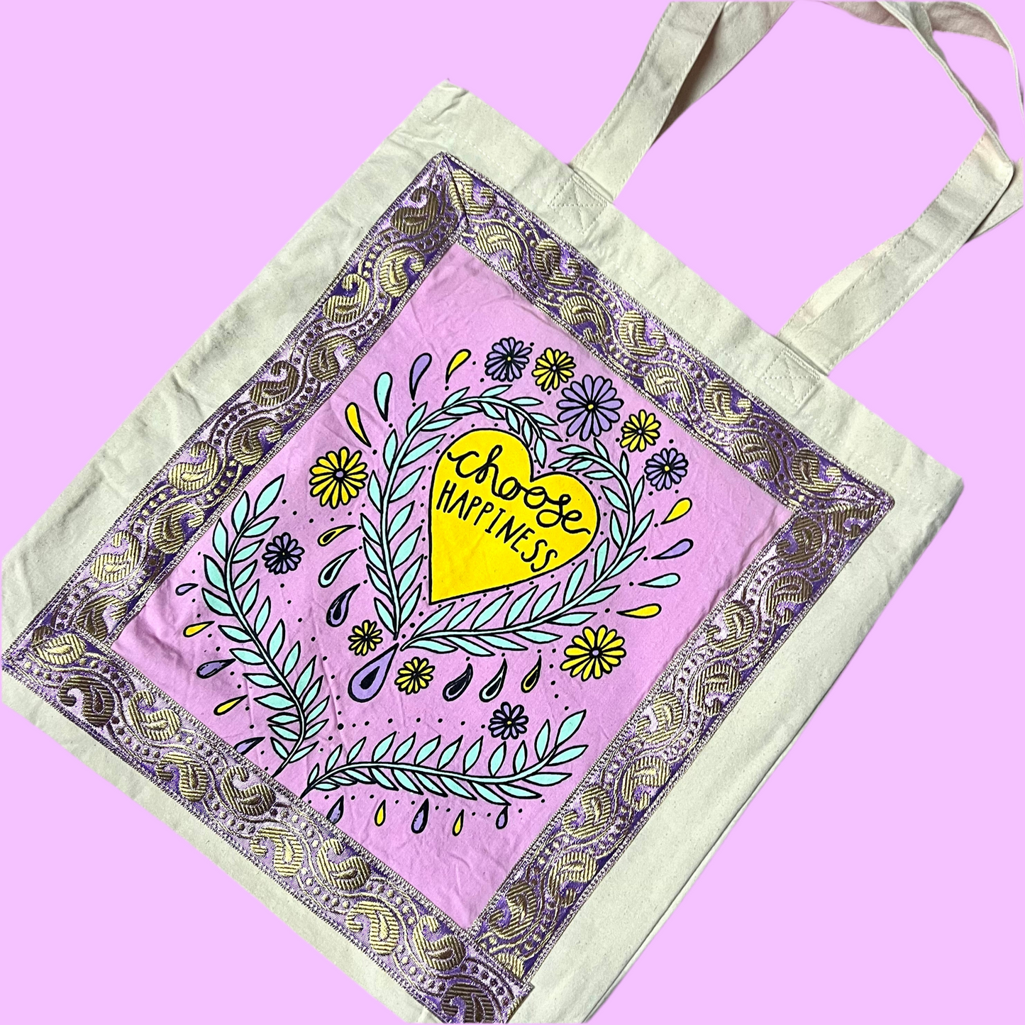 choose happiness tote bag - pink