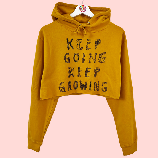 keep going, keep growing crop hoodie - mustard yellow