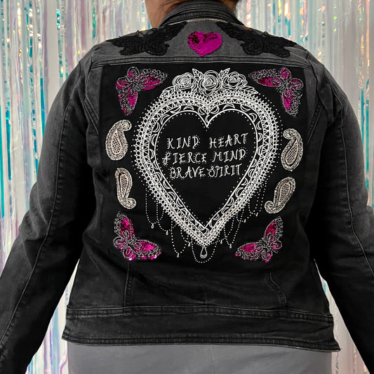 kind heart, fierce mind, brave spirit denim jacket