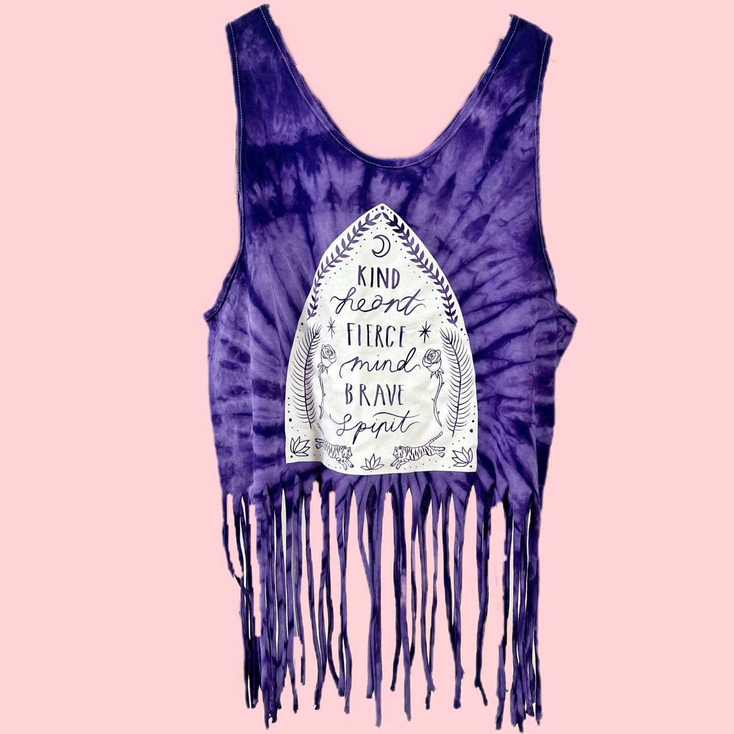 kind heart, fierce mind, brave spirit tassel top - purple