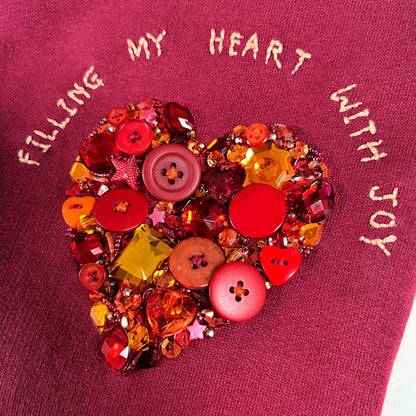 filling my heart with joy - hand-embellished sweatshirt - burgundy