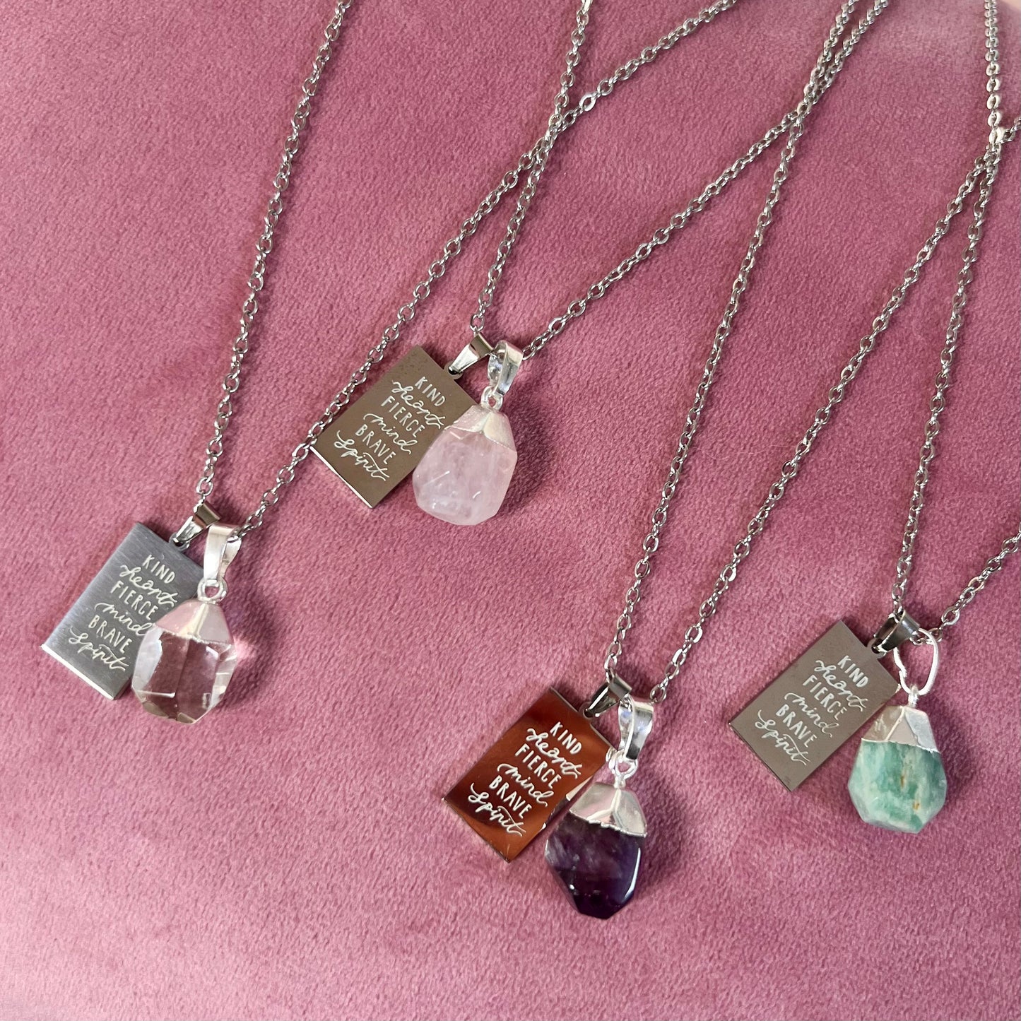 kind heart fierce mind brave spirit crystal necklaces