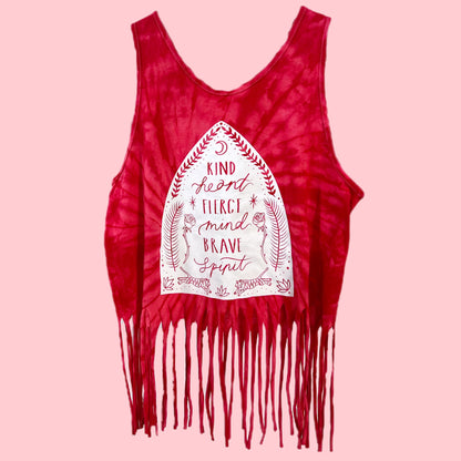 kind heart, fierce mind, brave spirit tassel top - red