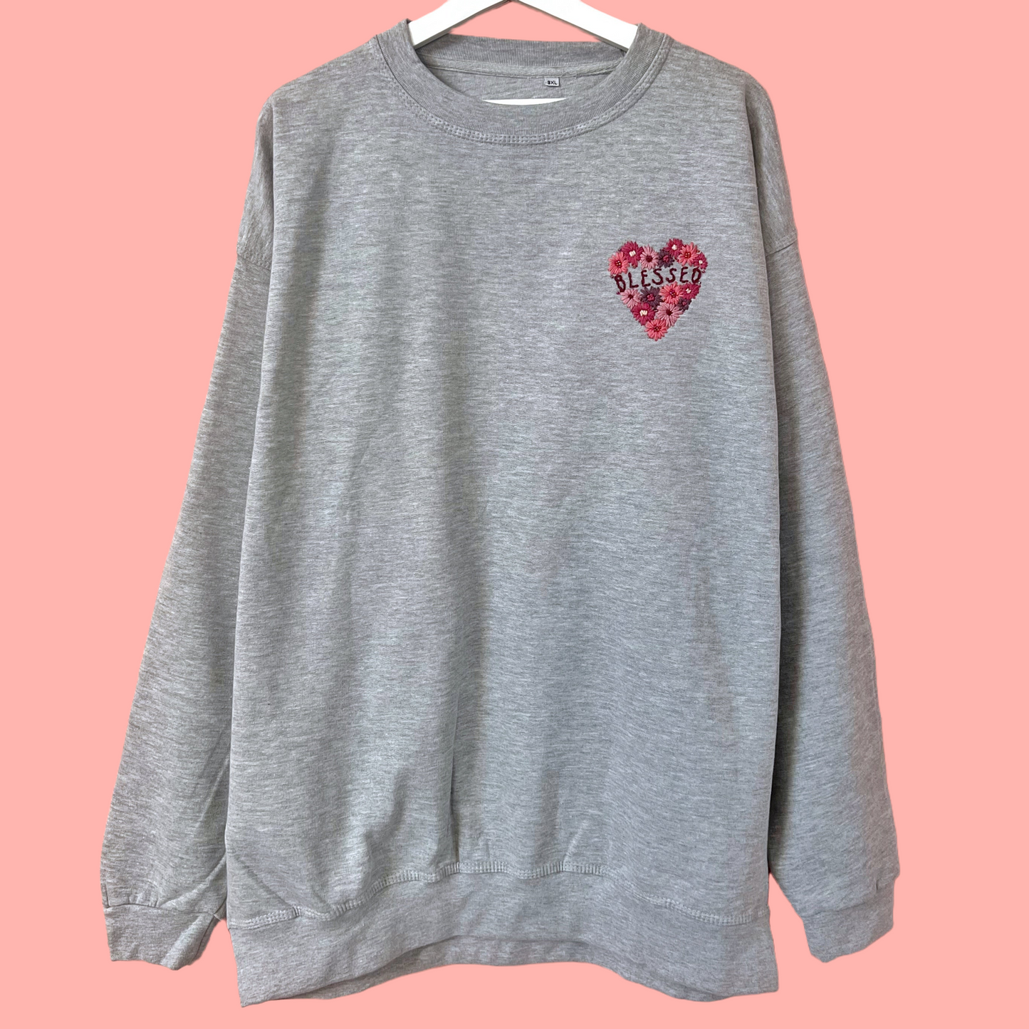 blessed hand-embroidered sweatshirt - grey