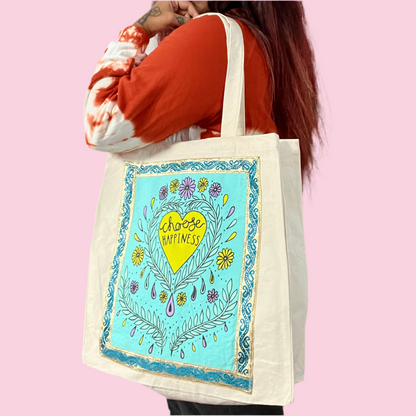 choose happiness tote bag - aqua