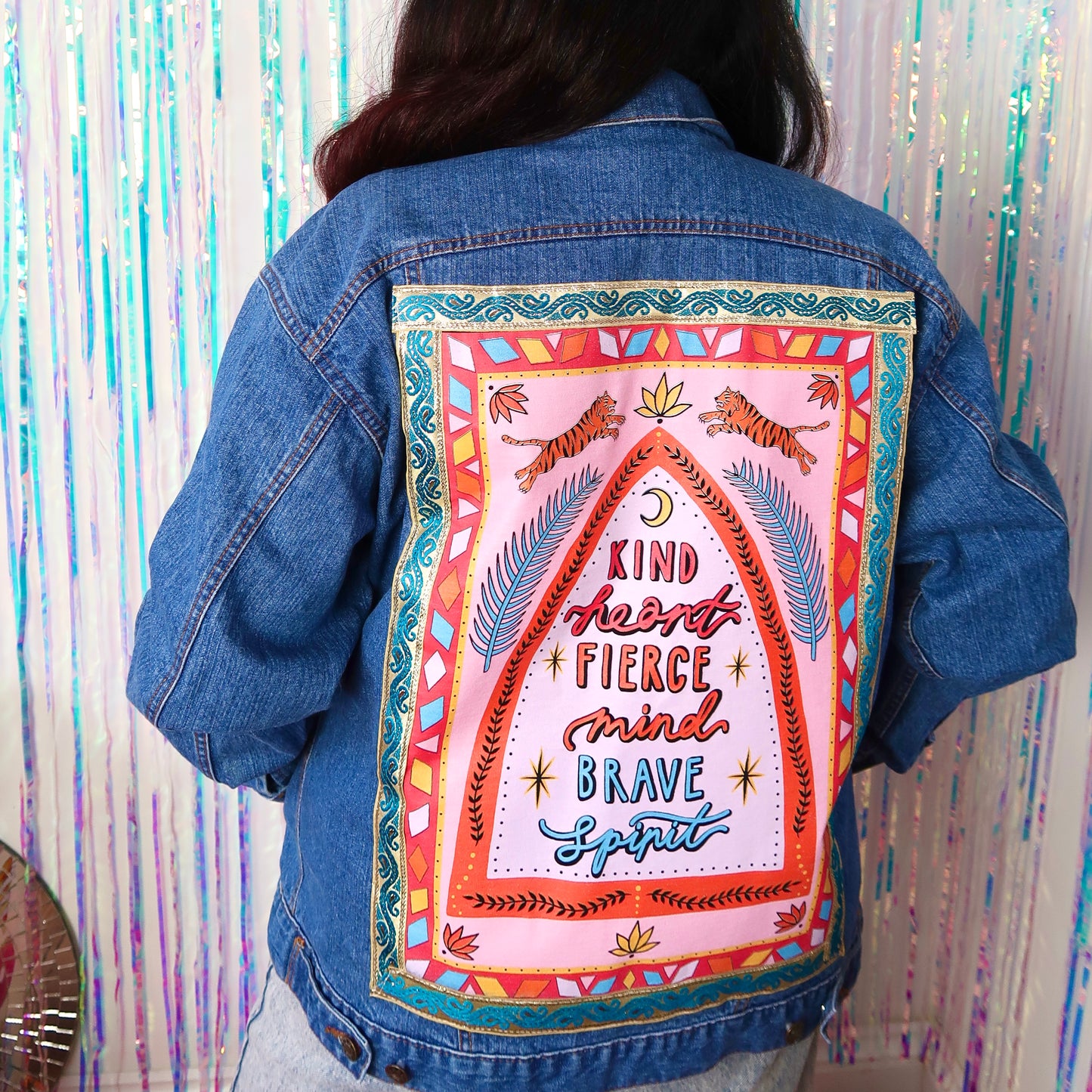 kind heart, fierce mind, brave spirit denim jacket