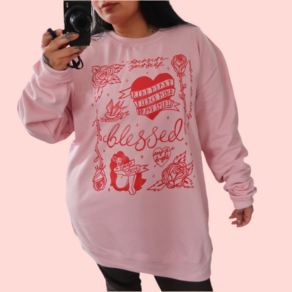 tattoo flash sweatshirt - baby pink