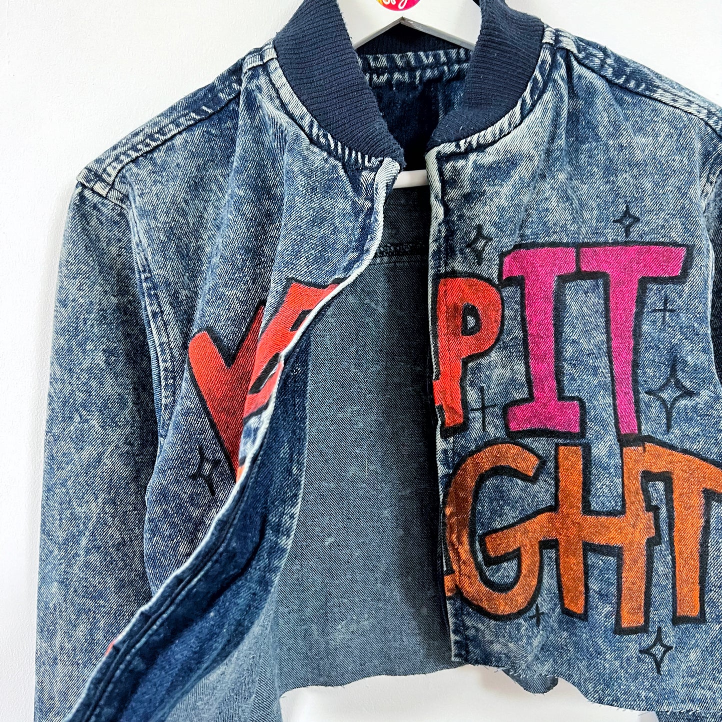 keep it bright graffiti crop jacket