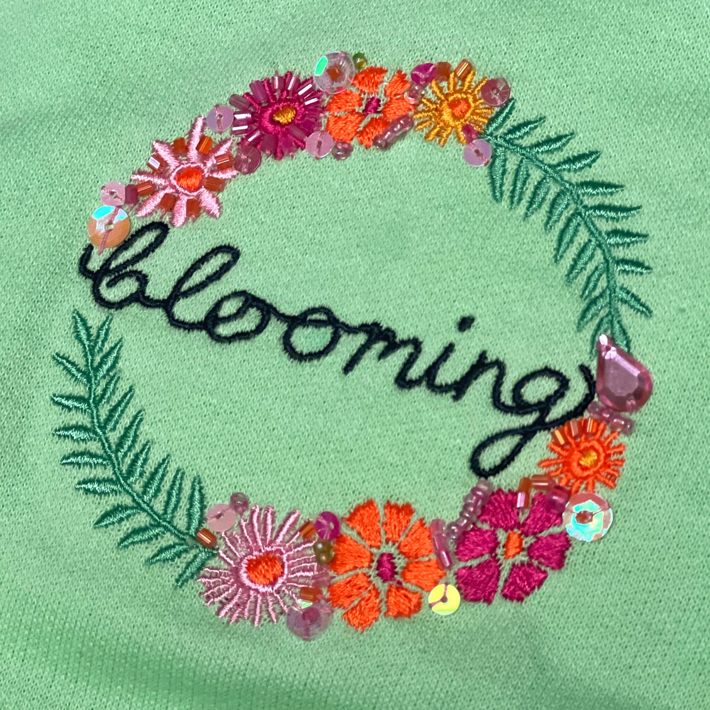 blooming embellished hoodie - mint