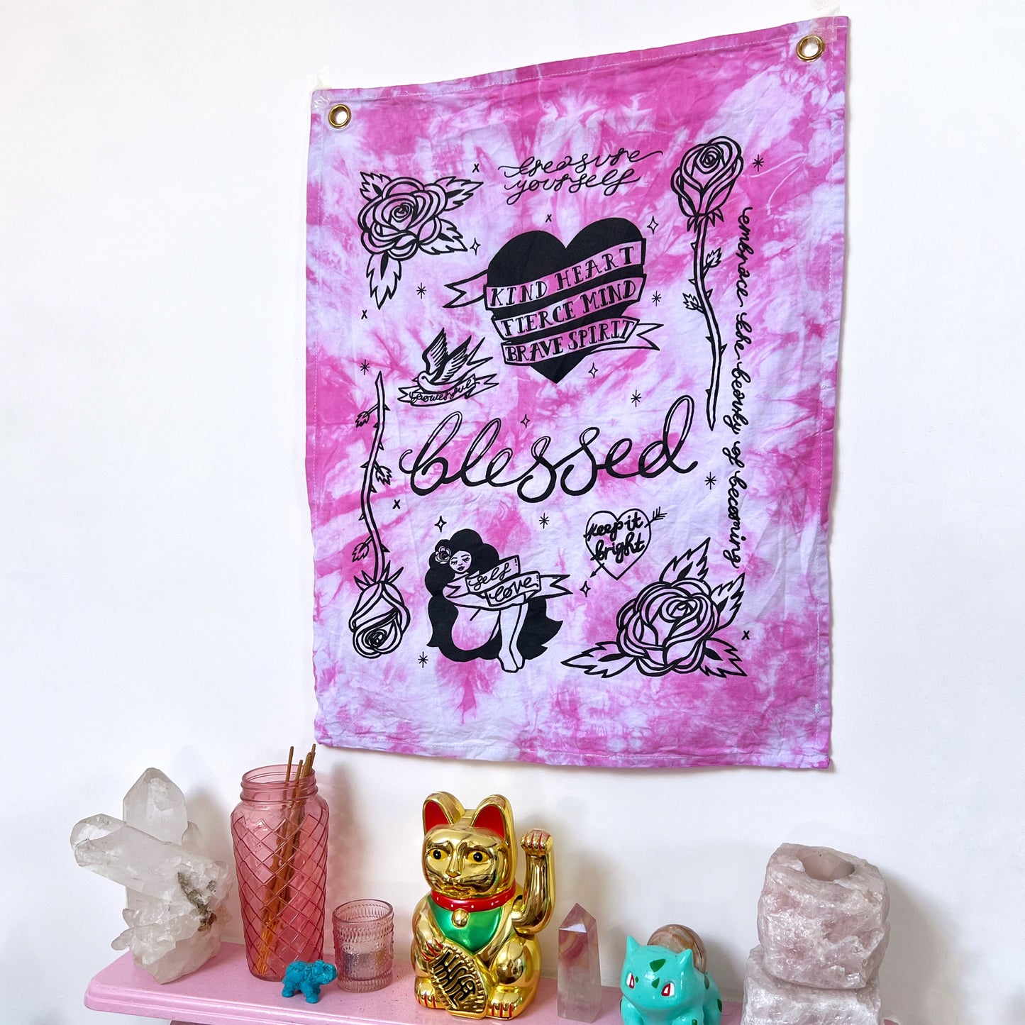 tattoo flash wall hanging - tie dye