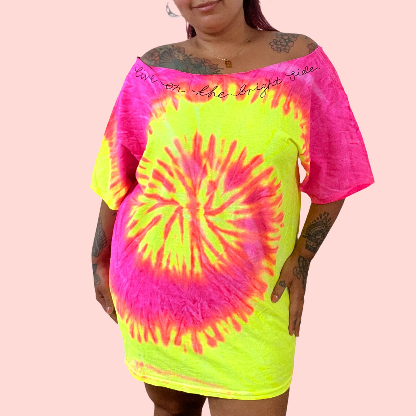 live on the bright side tie-dye off shoulder top