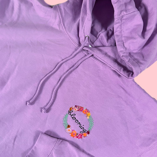 blooming embellished hoodie - lilac