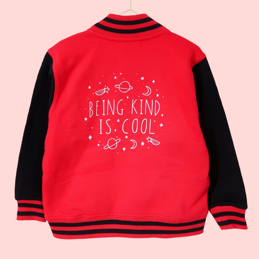 being kind is cool kids varsity jacket - red