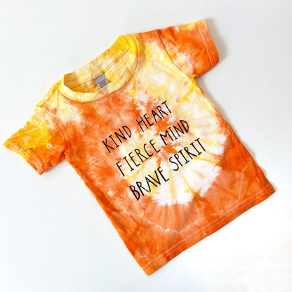 kind heart, fierce mind, brave spirit kids tie dye t-shirt