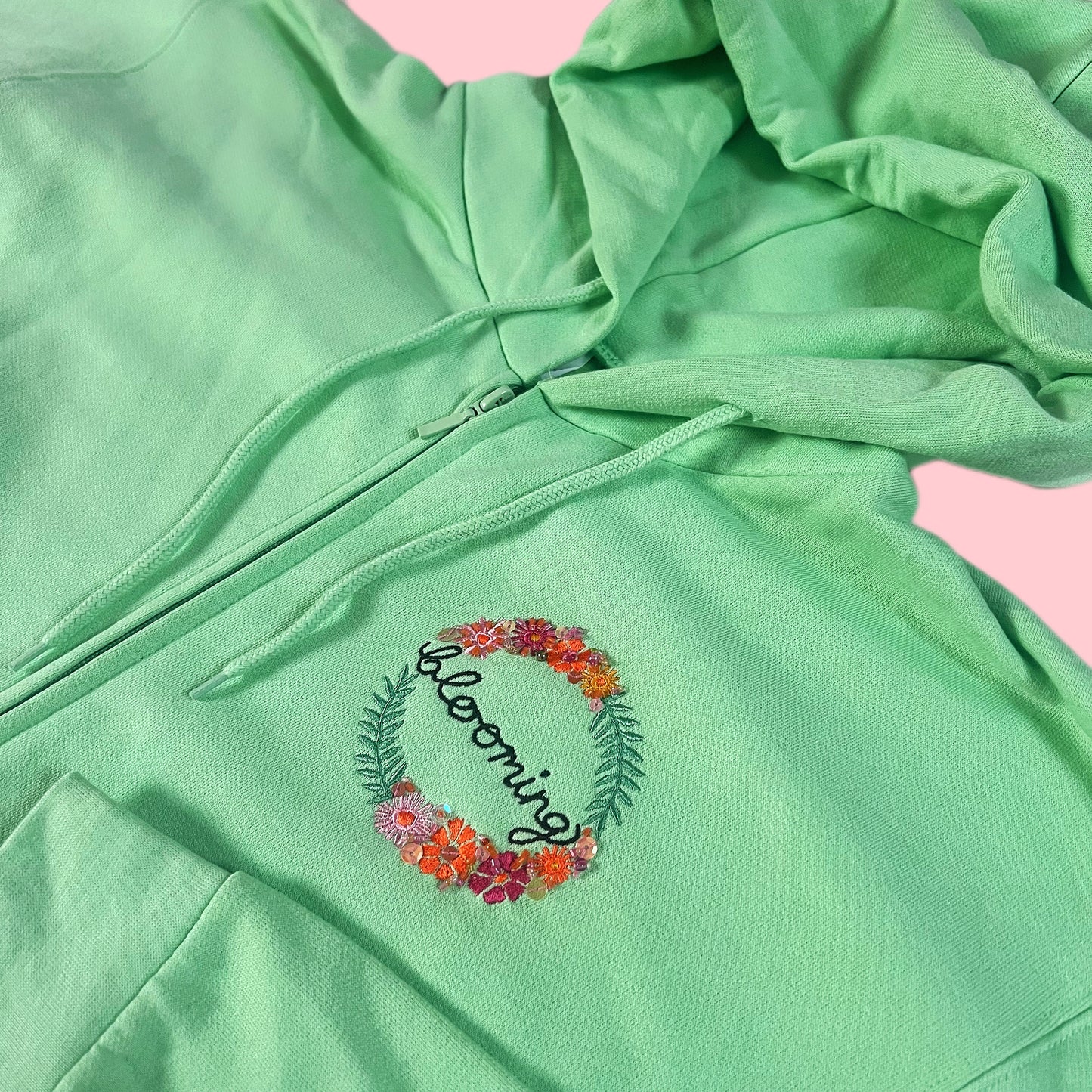 blooming embellished zip-up hoodie - mint