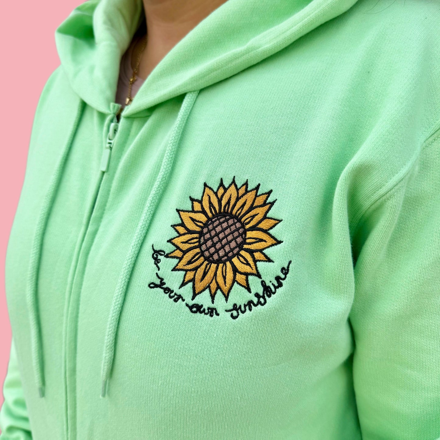 be your own sunshine embroidered zip-up hoodie - mint