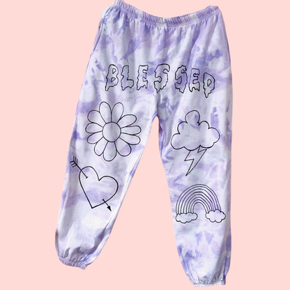 hippie heart tie dye lounge pants / joggers - lilac