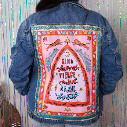 kind heart, fierce mind, brave spirit denim jacket