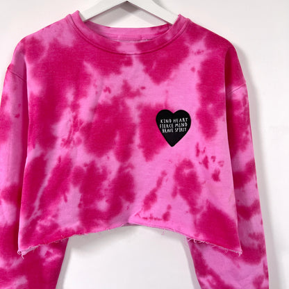 kind heart, fierce mind, brave spirit tie-dye crop sweatshirt