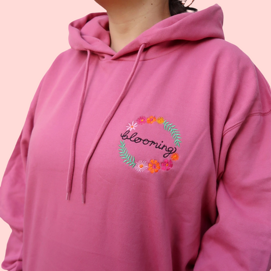 blooming embroidered hoodie - deep pink