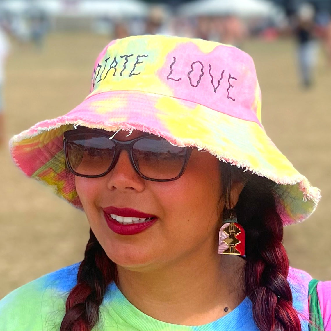 radiate love tie dye bucket hat