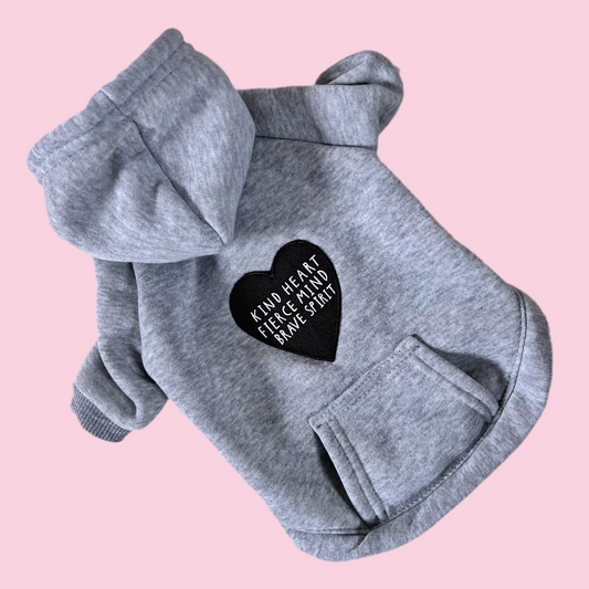 kind heart, fierce mind, brave spirit dog hoodie - grey