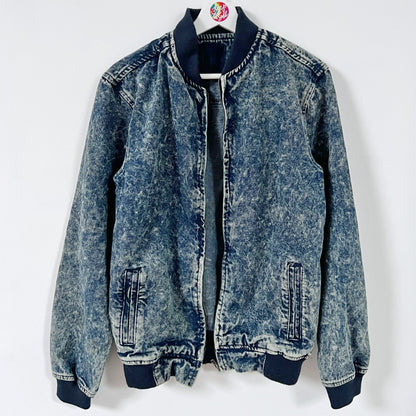 treasure, protect, believe denim bomber jacket