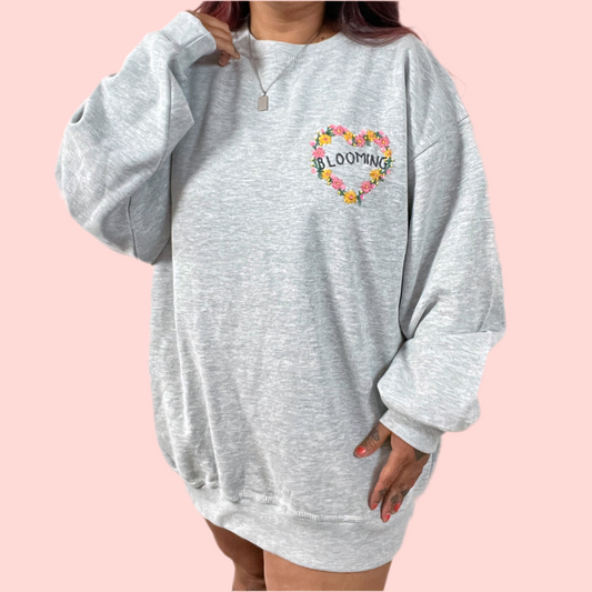 blooming hand-embroidered sweatshirt - grey