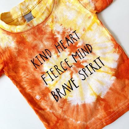 kind heart, fierce mind, brave spirit kids tie dye t-shirt