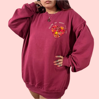 filling my heart with joy - hand-embellished sweatshirt - burgundy