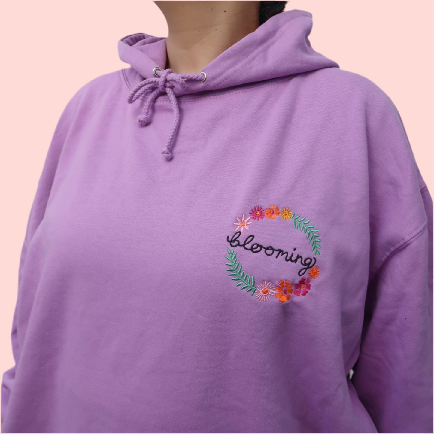 blooming embroidered hoodie - lilac