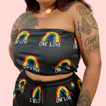 one love strapless crop top