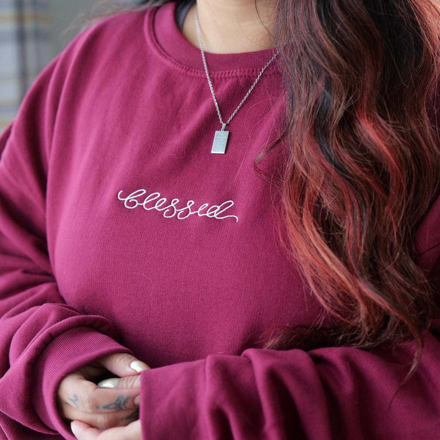 blessed embroidered sweatshirt - burgundy