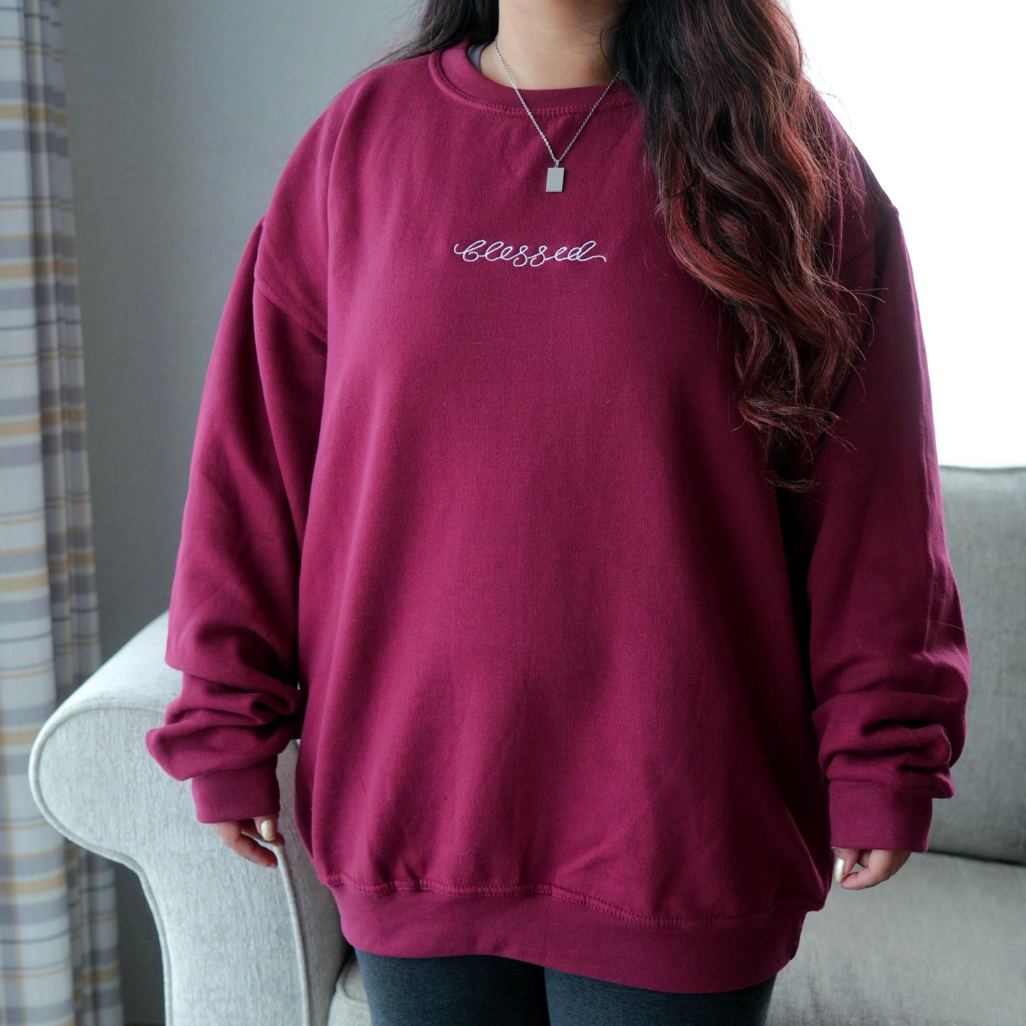 blessed embroidered sweatshirt - burgundy