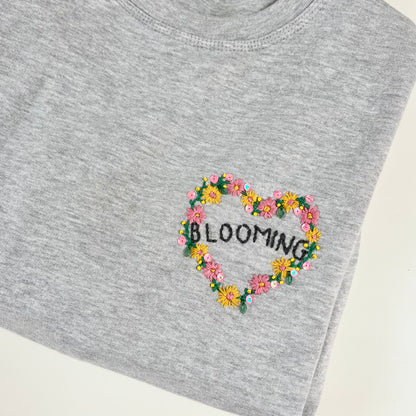 blooming hand-embroidered sweatshirt - grey