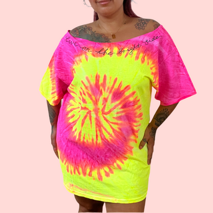 live on the bright side tie-dye off shoulder top