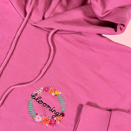 blooming hand-embellished hoodie - pink